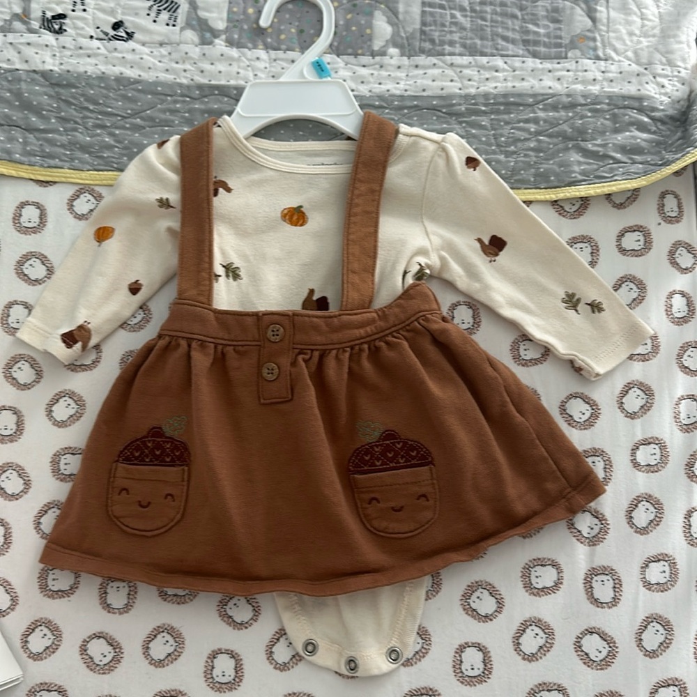 Baby girl acorn dress and long sleeve onesie